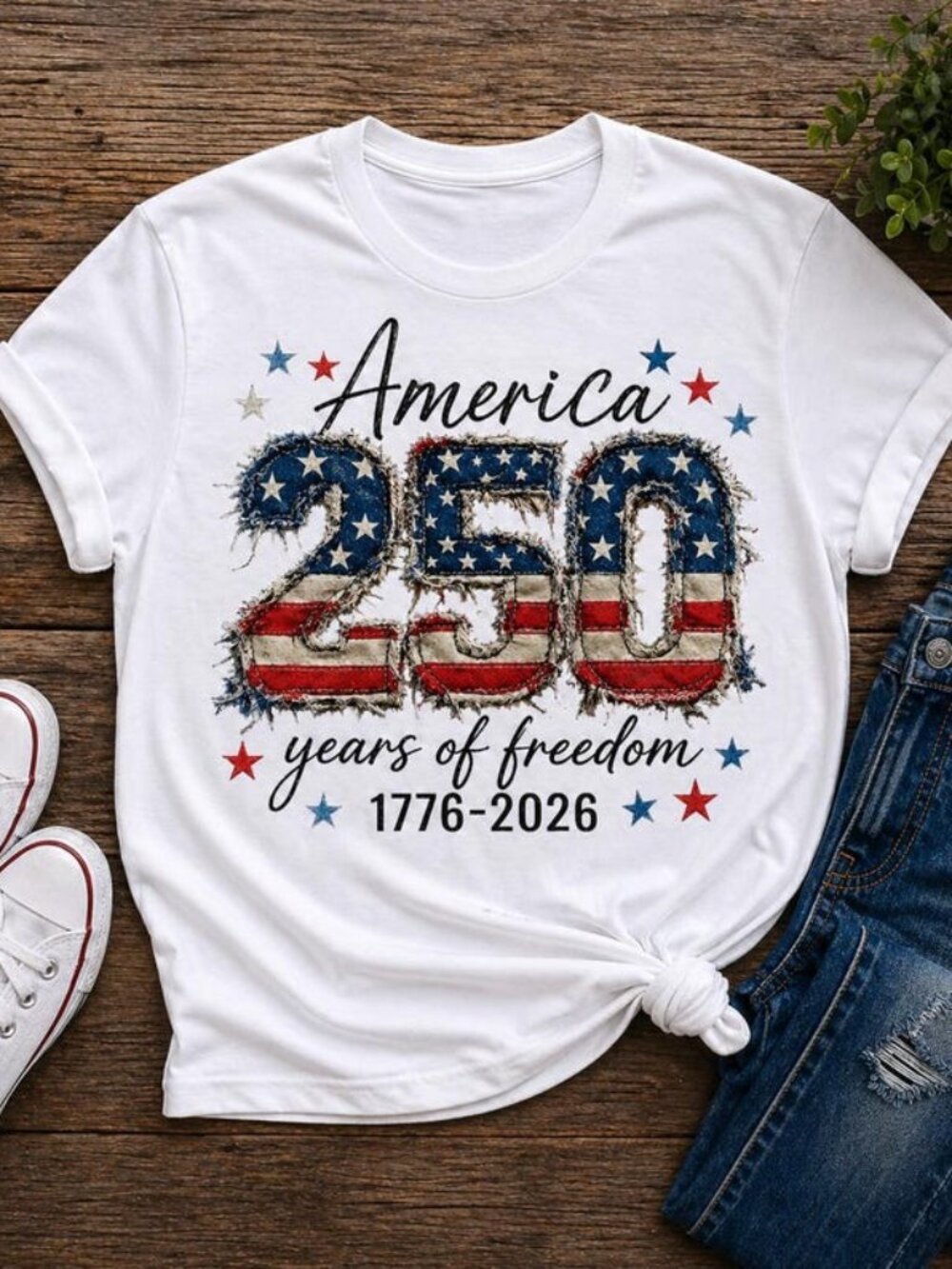 Patriotic Shirt 4th of July Shirt 250th Anniversary Faux Patchwork USA Shirt